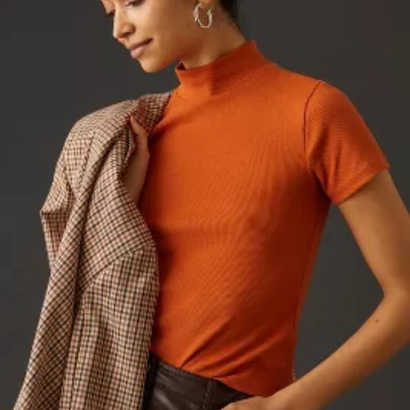 Anthropologie Tops - NWT - Anthropologie/Maeve Ribbed Mock-Neck Baby Tee (Cooper color)